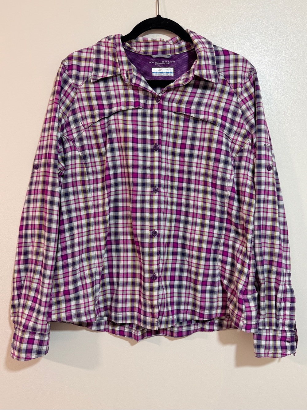 Columbia Silver Ridge Long Sleeve Button Up Omni Shade Plaid Shirt Womens Sz XL